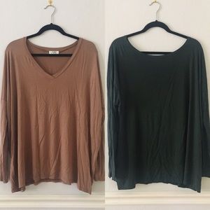 Set of 2! Green and Brown Long Sleeve Piko Tops
